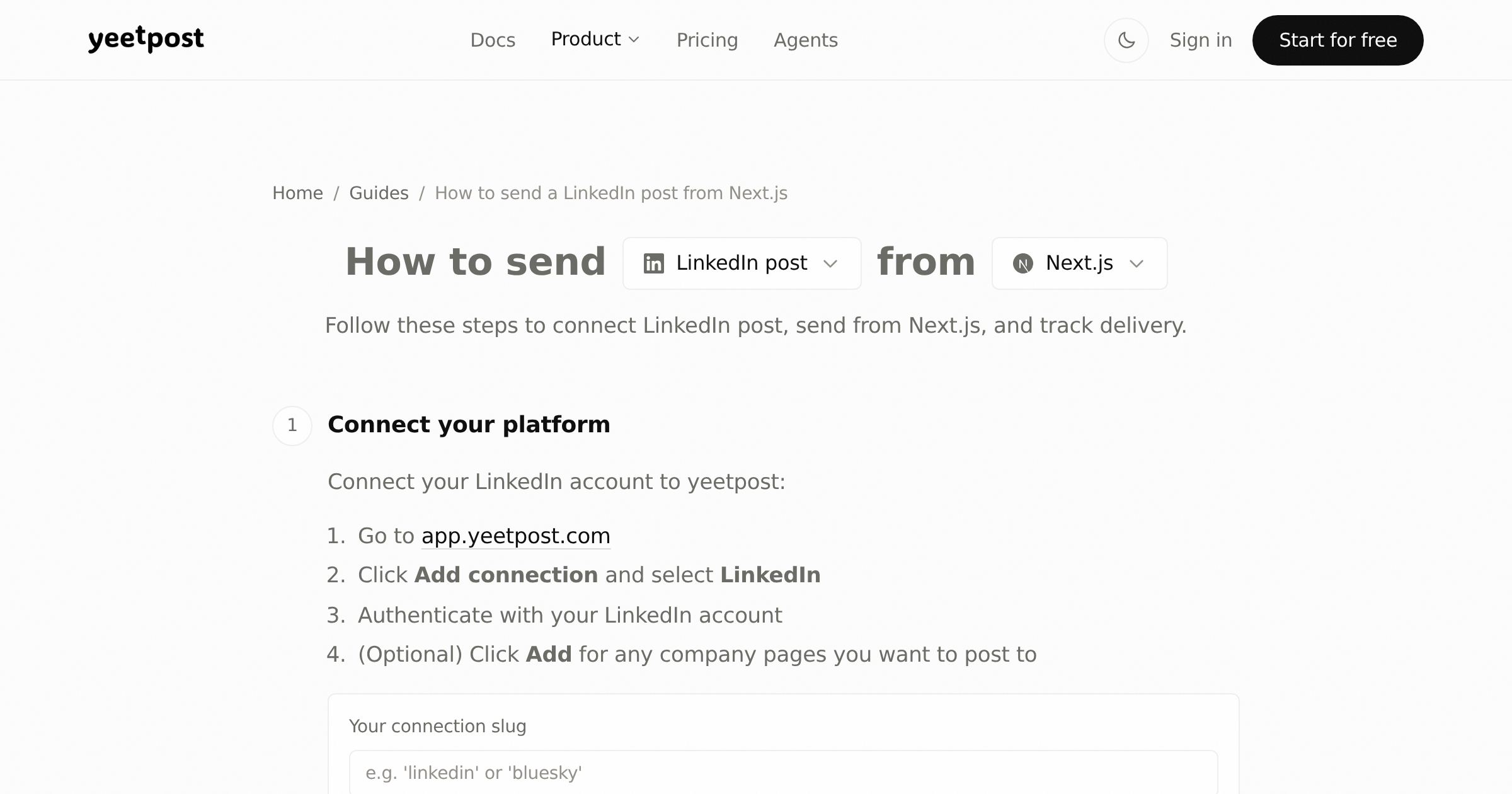 How to send a LinkedIn post from Next.js | yeetpost